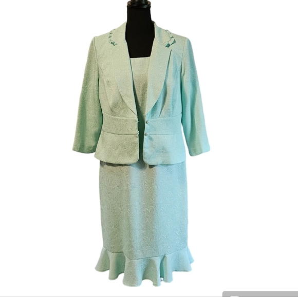 Danny & Nicole 2Pc Floral Textured Dress & Jacket Pastel Grn 100% Polyester Sz10 - Picture 4 of 12